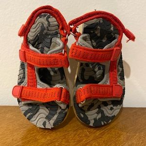 Red and cami strapped sandals